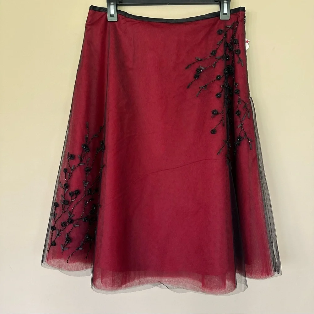 NWT Whimsigoth Skirt Y2K Women 10 Beaded Red Black Tulle Aline Dark Fairy Silk